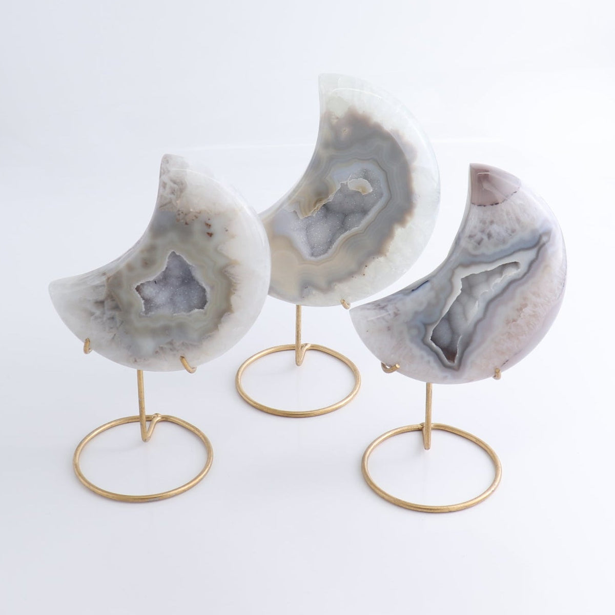 Agate Moons with Stand Set of 3