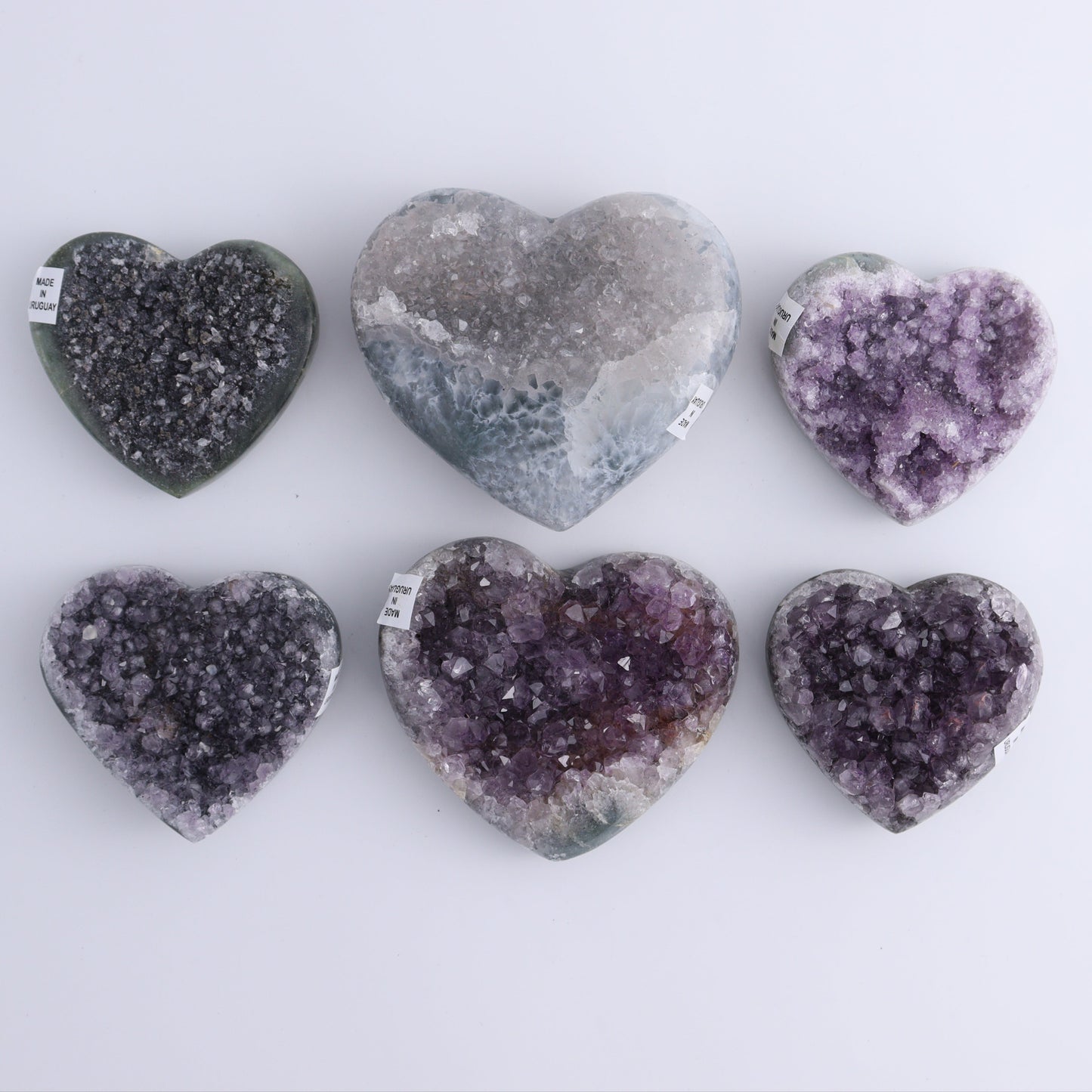 Uruguay Amethyst Hearts Set of 6 - Expert Wholesale and Supplier of Wholesale Crystals & Bulk Gemstones, ["Amethyst","Hearts","Uruguay"]