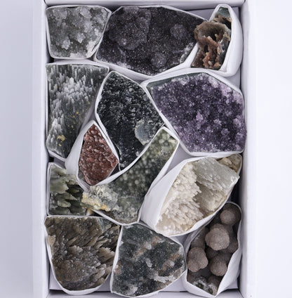 Uruguay Amethyst Clusters with Formations Flat of 13 - Expert Wholesale and Supplier of Wholesale Crystals & Bulk Gemstones, ["Amethyst","Calcite","Clusters","Formations","Uruguay"]