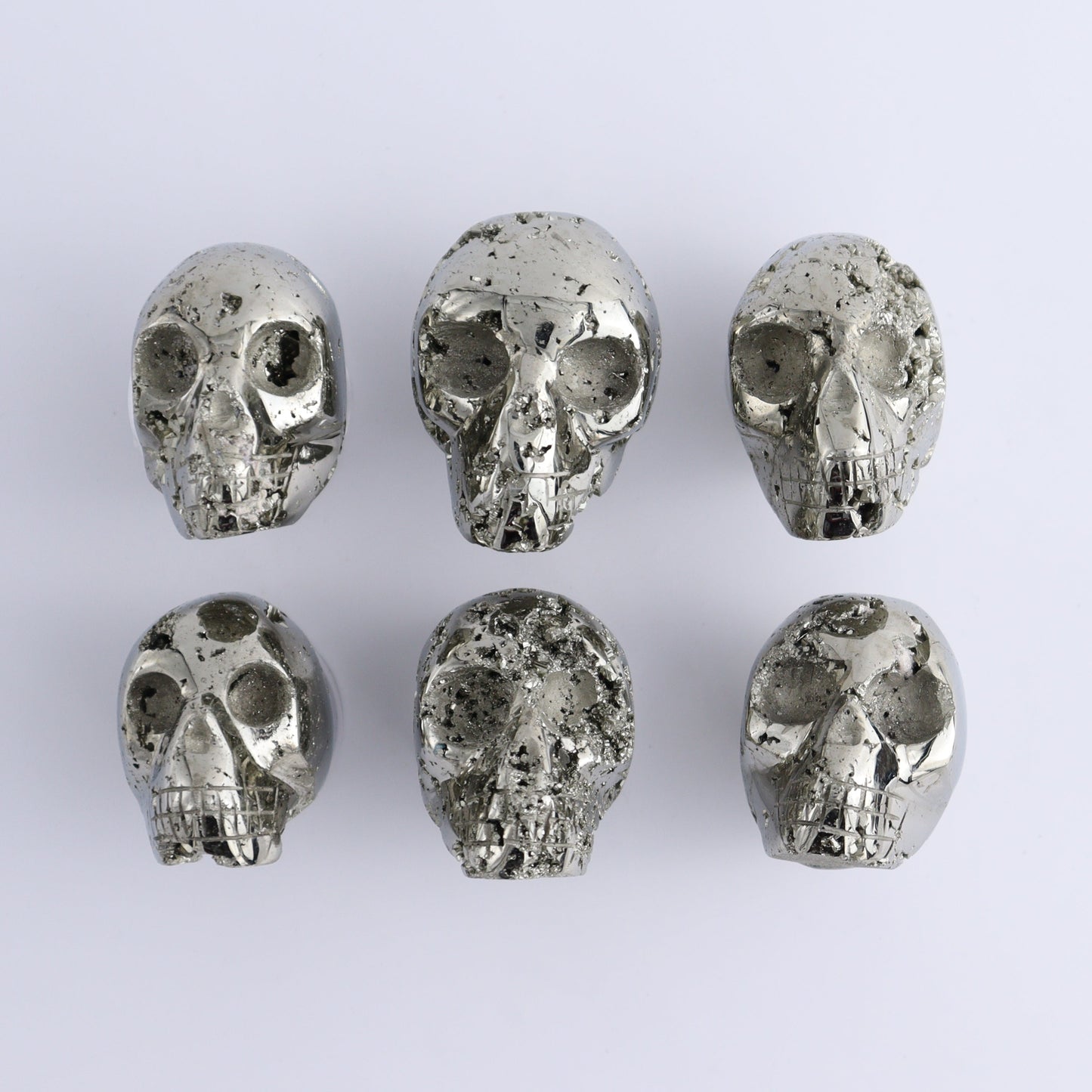 Pyrite Skulls Set of 6 - Expert Wholesale and Supplier of Wholesale Crystals & Bulk Gemstones, ["Hearts","Peru","Pyrite"]