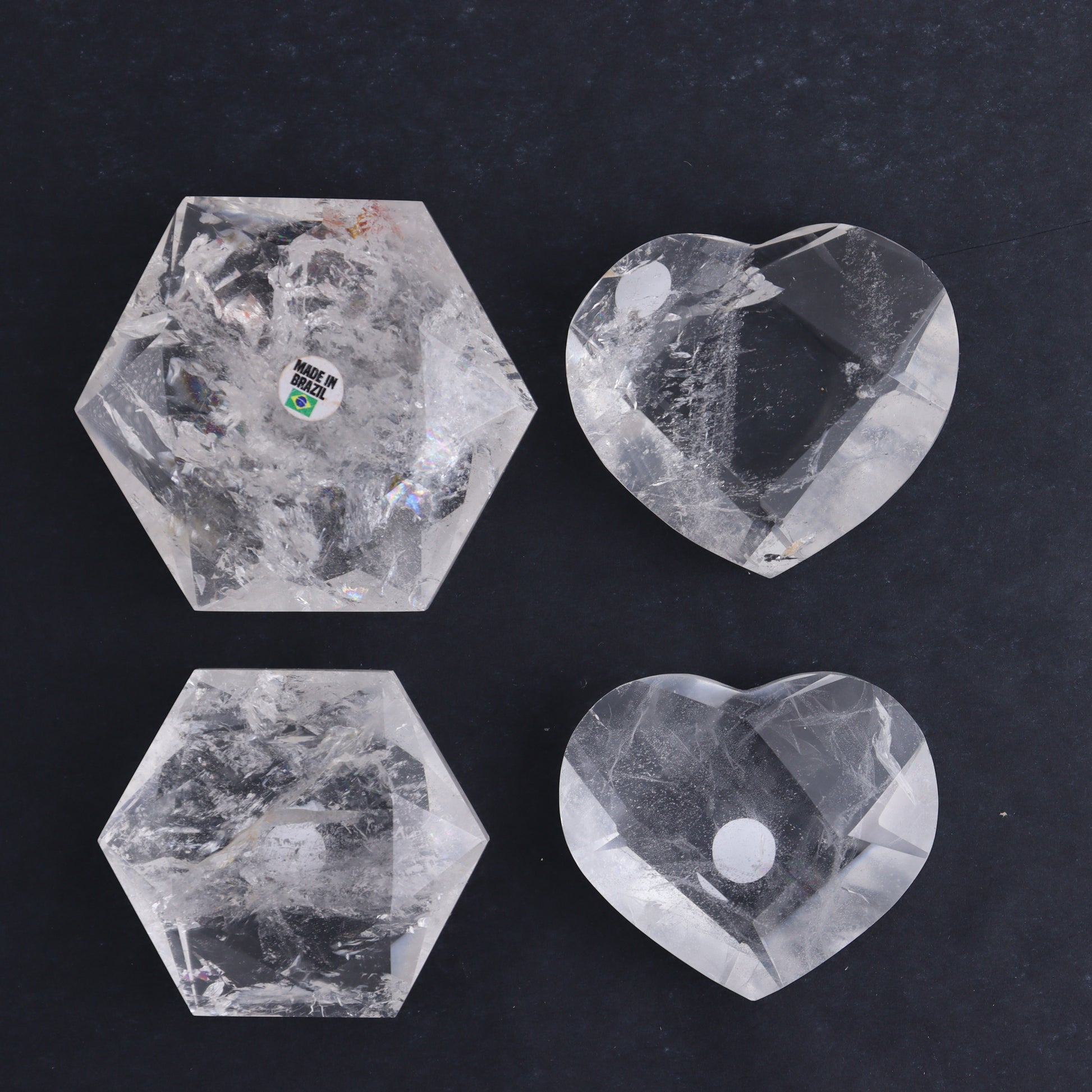 Clear Quartz Mixed Hearts & Hexagon Set of 4 - Expert Wholesale and Supplier of Wholesale Crystals & Bulk Gemstones, ["Brazil","Clear Quartz","Hearts","Hexagon","Quartz"]