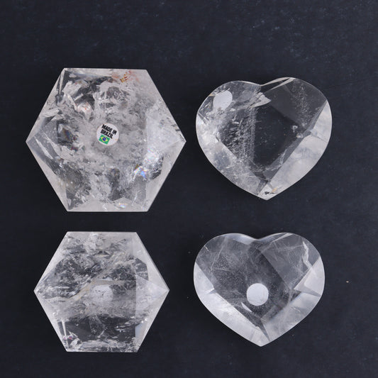 Clear Quartz Mixed Hearts & Hexagon Set of 4 - Expert Wholesale and Supplier of Wholesale Crystals & Bulk Gemstones, ["Brazil","Clear Quartz","Hearts","Hexagon","Quartz"]