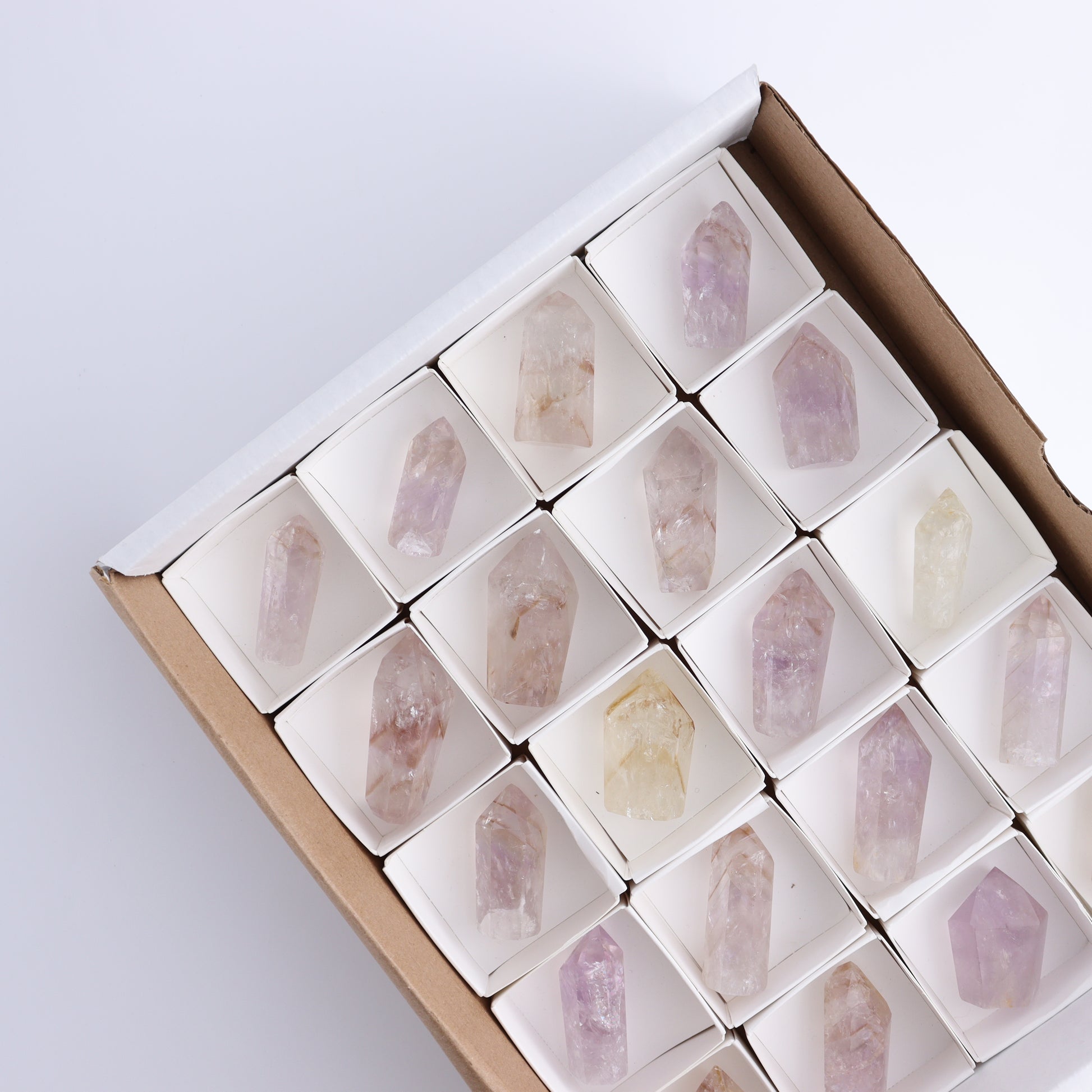 Powellite Amethyst UV Reactive Towers Set of 20 - Expert Wholesale and Supplier of Wholesale Crystals & Bulk Gemstones, ["Amethyst","Powellite"]