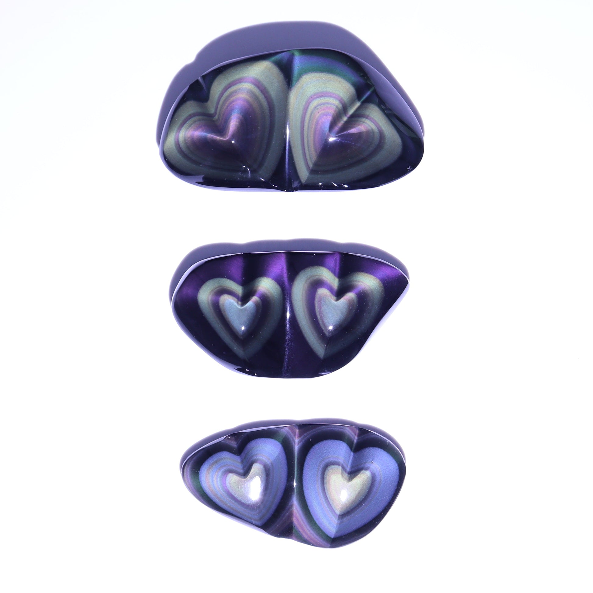 Rainbow Obsidian Heart Pairs Set of 3 - Expert Wholesale and Supplier of Wholesale Crystals & Bulk Gemstones, ["Hearts","Mexico","Obsidian","Rainbow Obsidian"]