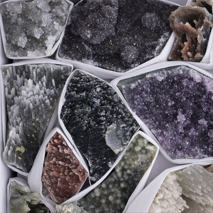 Uruguay Amethyst Clusters with Formations Flat of 13 - Expert Wholesale and Supplier of Wholesale Crystals & Bulk Gemstones, ["Amethyst","Calcite","Clusters","Formations","Uruguay"]