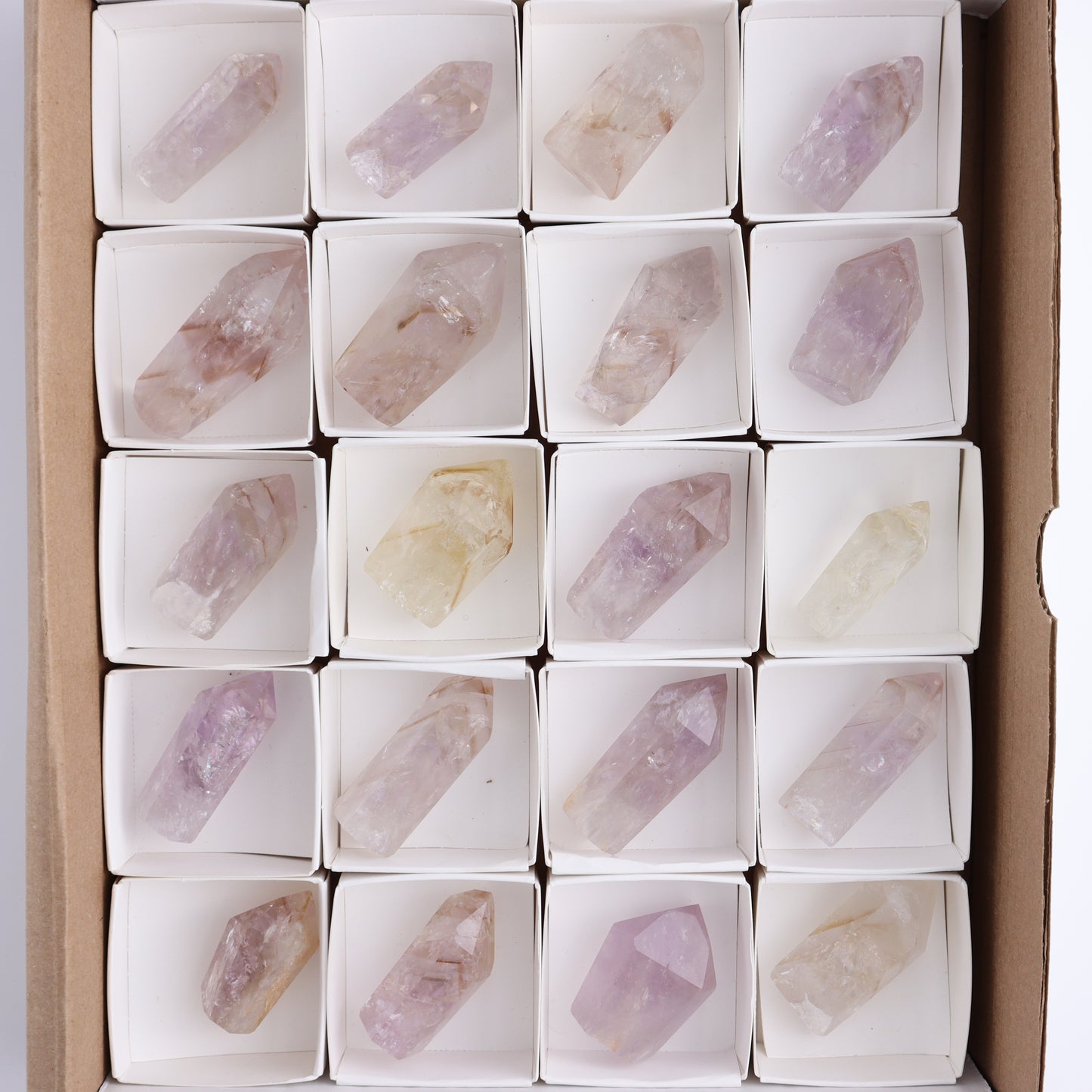 Powellite Amethyst UV Reactive Towers Set of 20 - Expert Wholesale and Supplier of Wholesale Crystals & Bulk Gemstones, ["Amethyst","Powellite"]