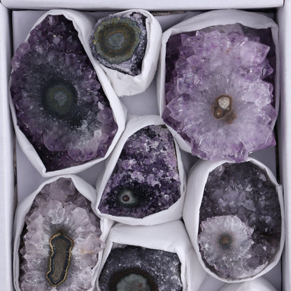 Uruguay Amethyst Clusters with "Eyes" Flat of 9 - Expert Wholesale and Supplier of Wholesale Crystals & Bulk Gemstones, ["Amethyst","Clusters","Eyes Amethyst","Uruguay"]