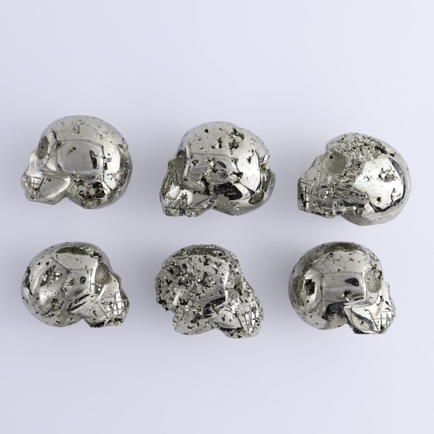 Pyrite Skulls Set of 6 - Expert Wholesale and Supplier of Wholesale Crystals & Bulk Gemstones, ["Hearts","Peru","Pyrite"]