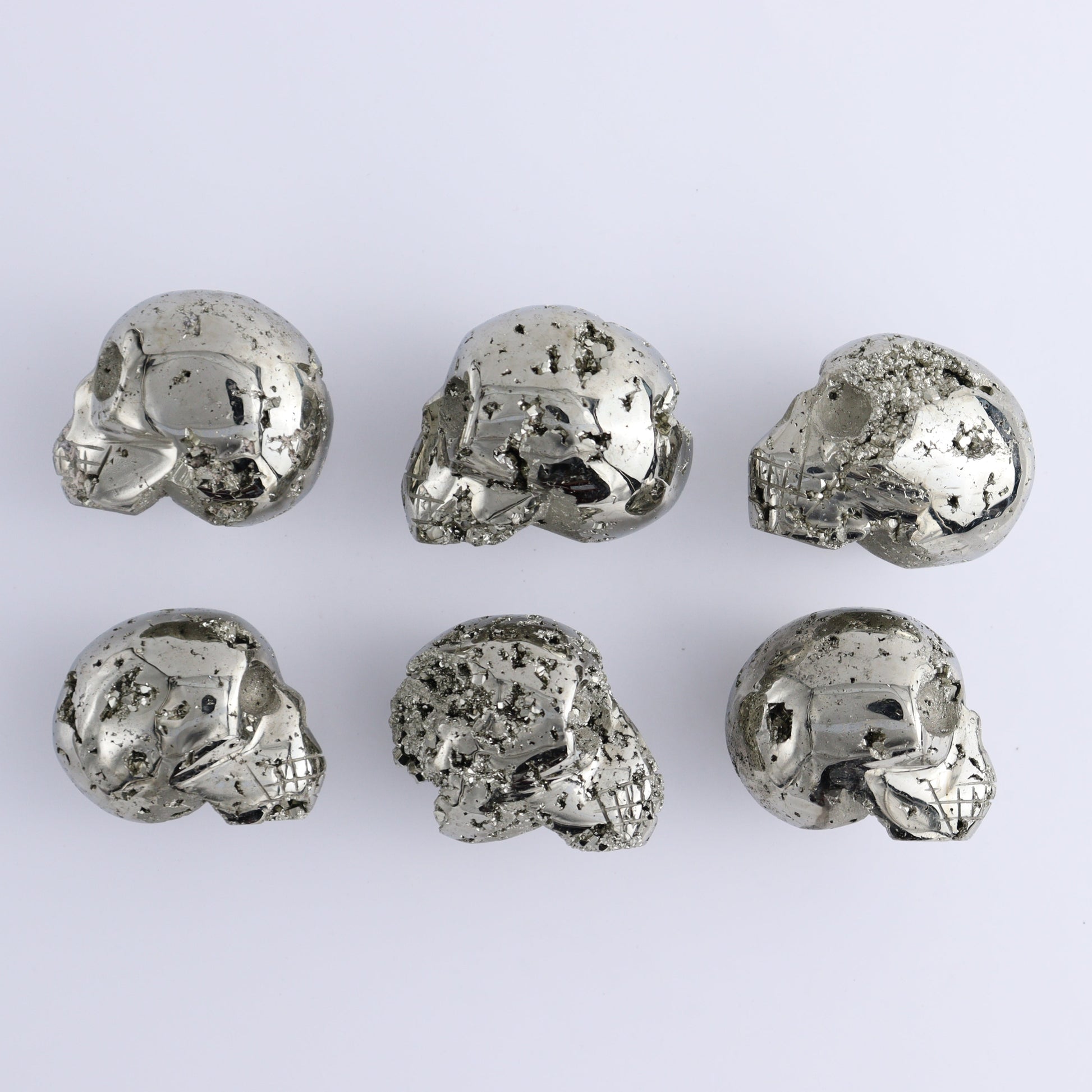 Pyrite Skulls Set of 6 - Expert Wholesale and Supplier of Wholesale Crystals & Bulk Gemstones, ["Hearts","Peru","Pyrite"]