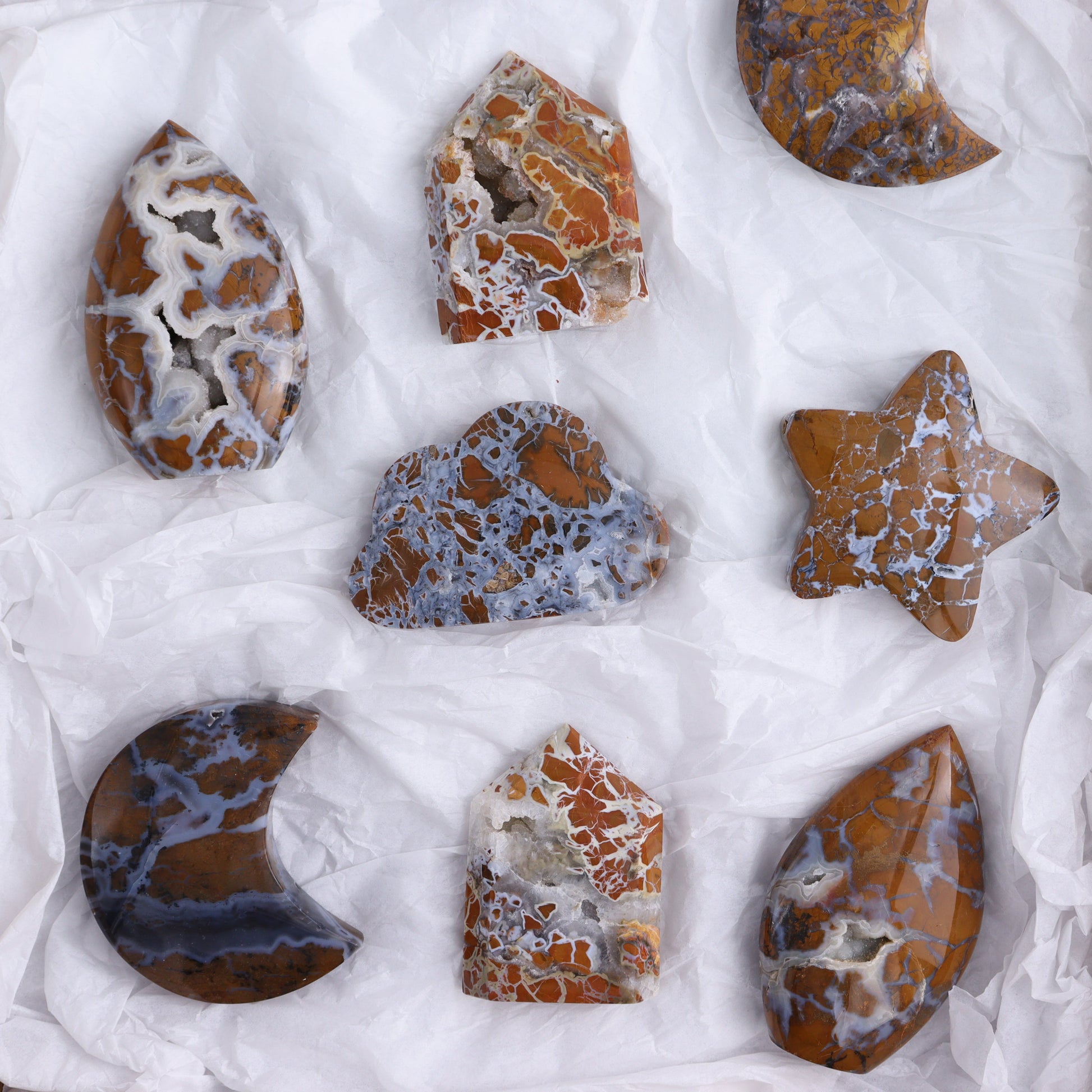 Brecciated Jasper Moons, Stars, Towers, Clouds, and Flames Set of 10 - Expert Wholesale and Supplier of Wholesale Crystals & Bulk Gemstones, ["Brecciated Jasper","Clouds","flames","Indonesia","moons","stars","Towers"]