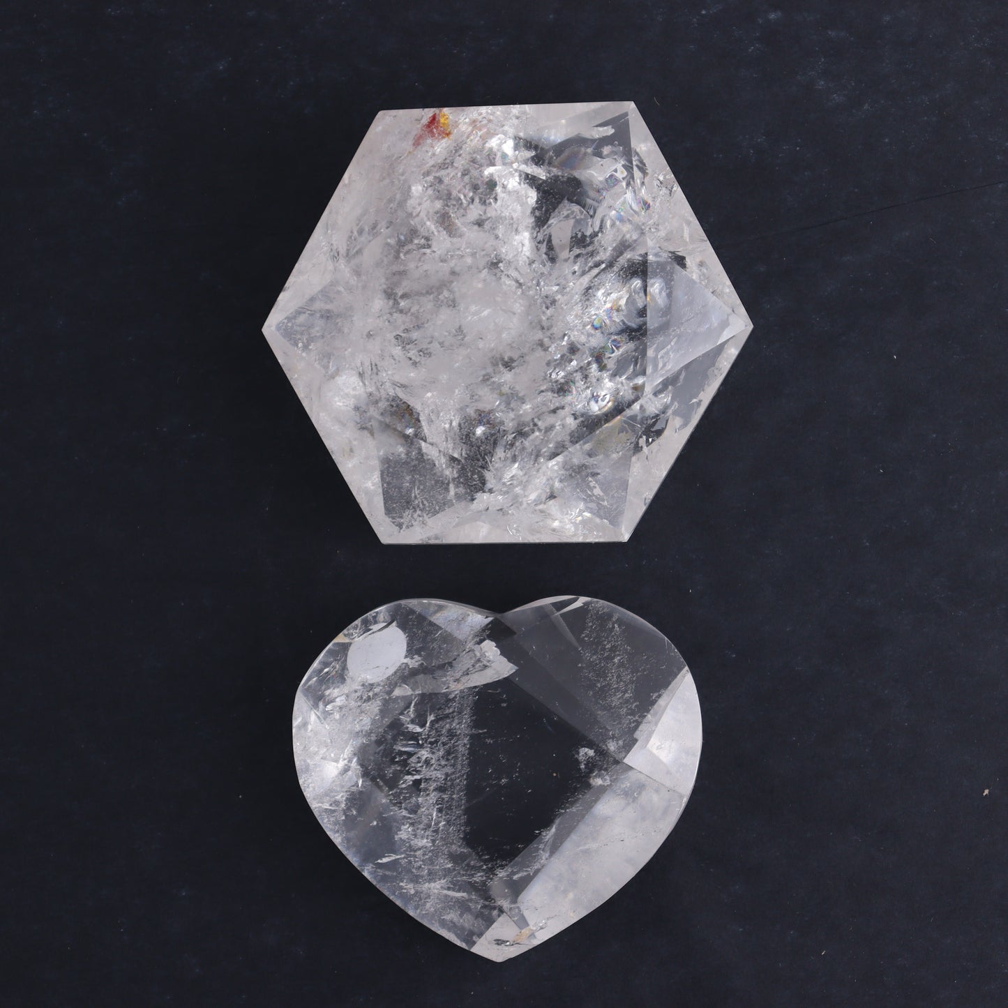Clear Quartz Mixed Hearts & Hexagon Set of 4 - Expert Wholesale and Supplier of Wholesale Crystals & Bulk Gemstones, ["Brazil","Clear Quartz","Hearts","Hexagon","Quartz"]