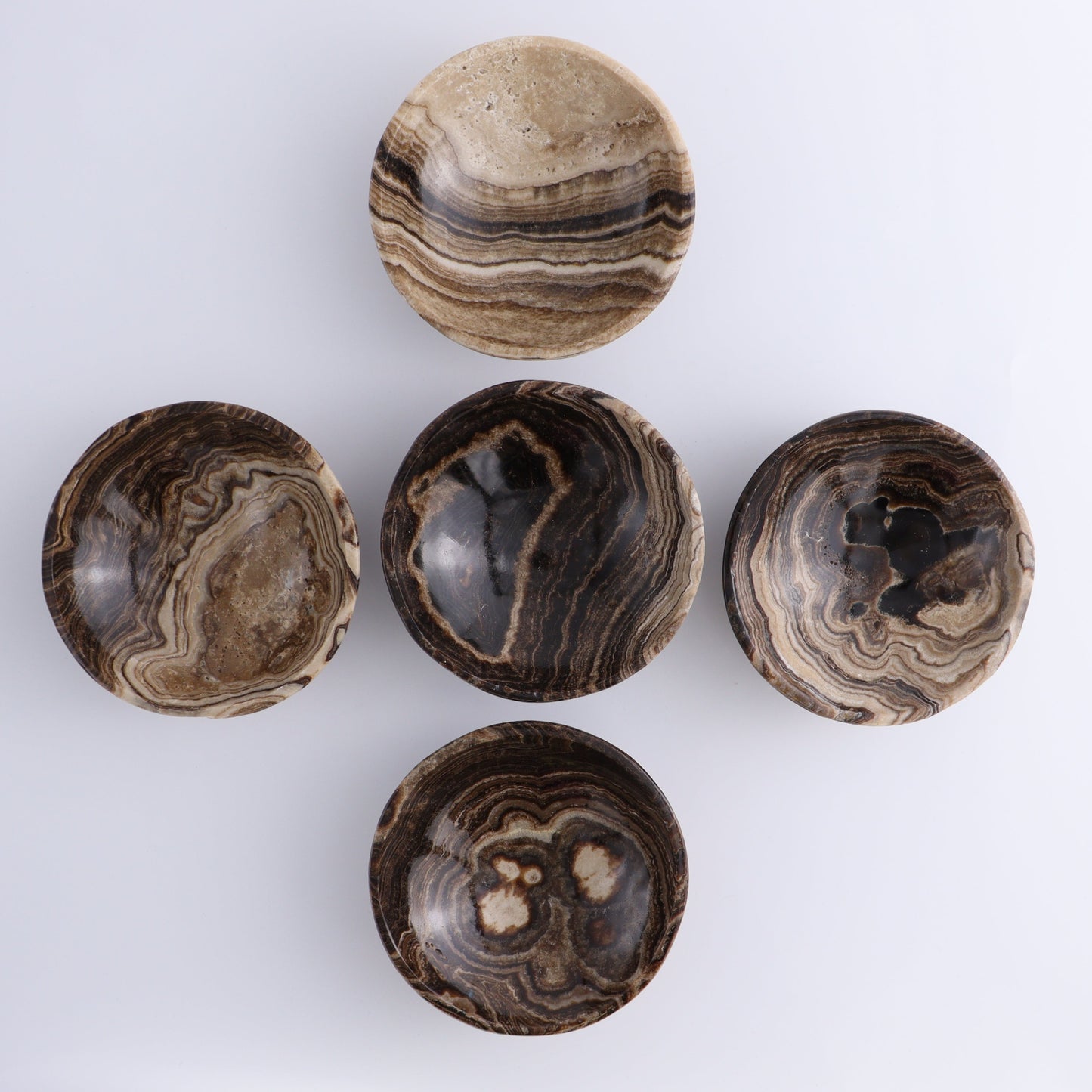 Chocolate Onyx Bowls Set of 5 - Expert Wholesale and Supplier of Wholesale Crystals & Bulk Gemstones, ["Bowls","Decorative Dish","Mexico","onyx","Round Dish"]