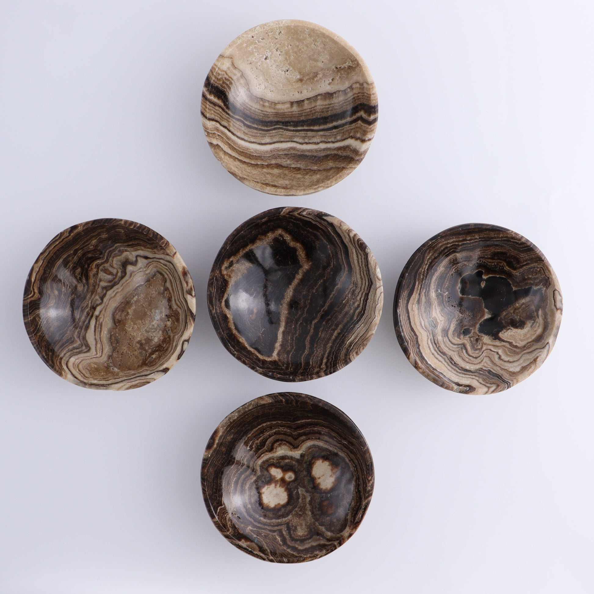 Chocolate Onyx Bowls Set of 5 - Expert Wholesale and Supplier of Wholesale Crystals & Bulk Gemstones, ["Bowls","Decorative Dish","Mexico","onyx","Round Dish"]