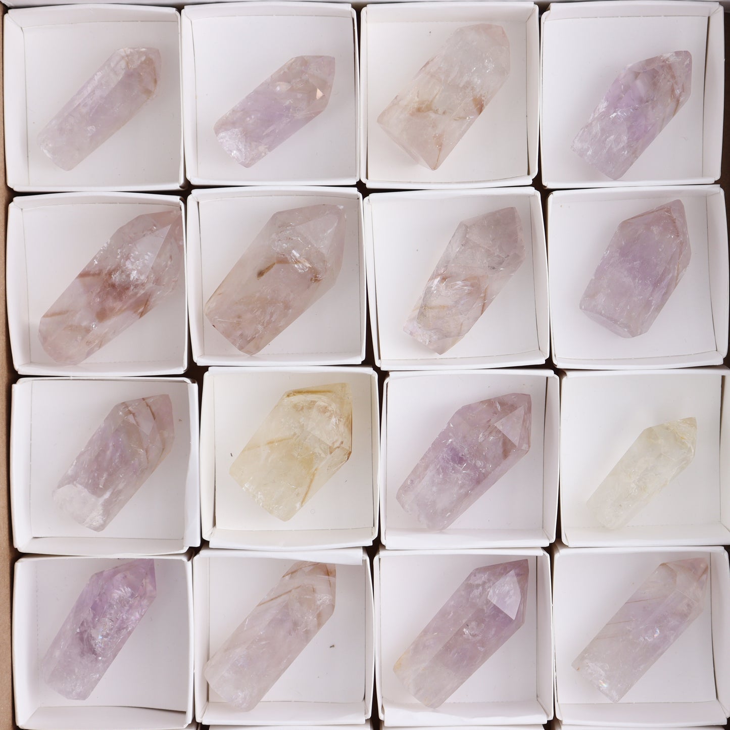 Powellite Amethyst UV Reactive Towers Set of 20 - Expert Wholesale and Supplier of Wholesale Crystals & Bulk Gemstones, ["Amethyst","Powellite"]