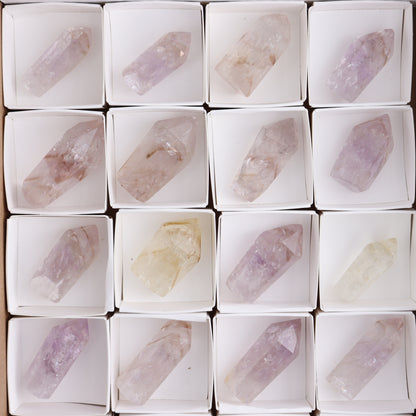 Powellite Amethyst UV Reactive Towers Set of 20 - Expert Wholesale and Supplier of Wholesale Crystals & Bulk Gemstones, ["Amethyst","Powellite"]