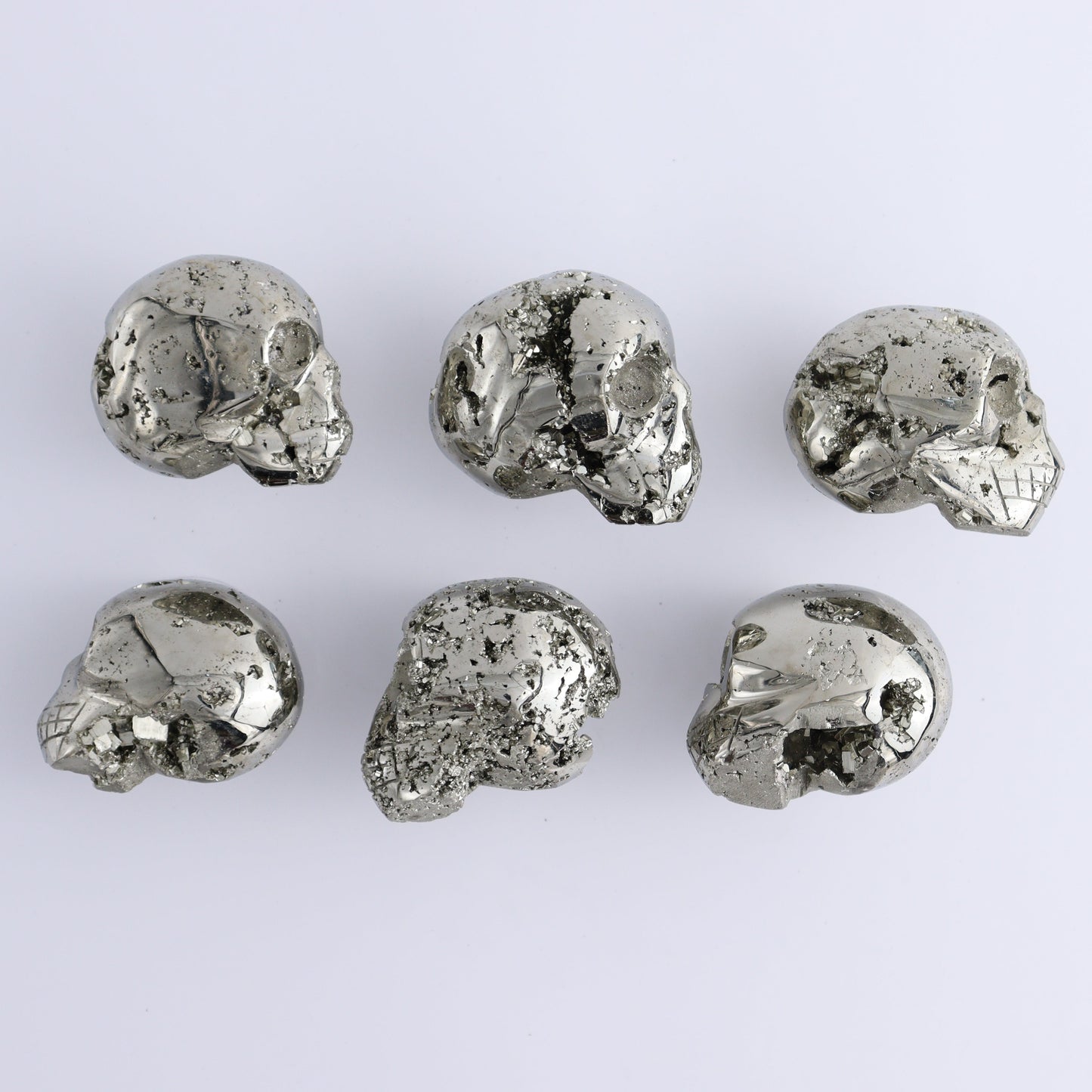 Pyrite Skulls Set of 6 - Expert Wholesale and Supplier of Wholesale Crystals & Bulk Gemstones, ["Hearts","Peru","Pyrite"]