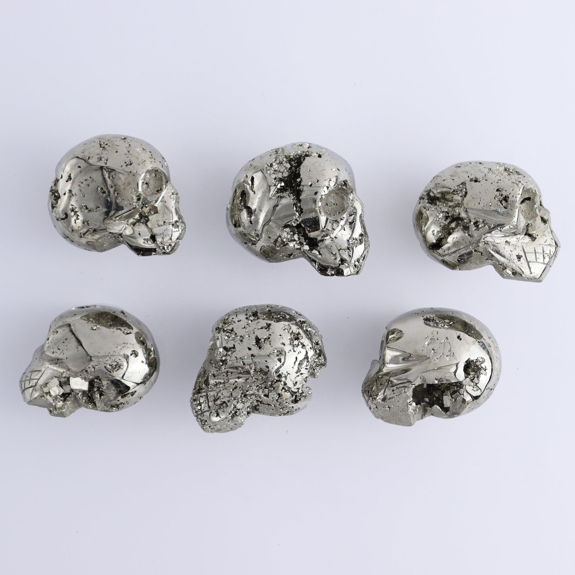 Pyrite Skulls Set of 6 - Expert Wholesale and Supplier of Wholesale Crystals & Bulk Gemstones, ["Hearts","Peru","Pyrite"]