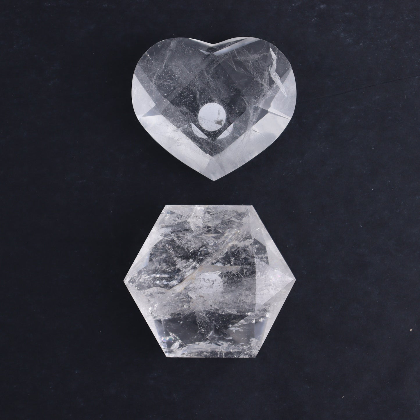 Clear Quartz Mixed Hearts & Hexagon Set of 4 - Expert Wholesale and Supplier of Wholesale Crystals & Bulk Gemstones, ["Brazil","Clear Quartz","Hearts","Hexagon","Quartz"]