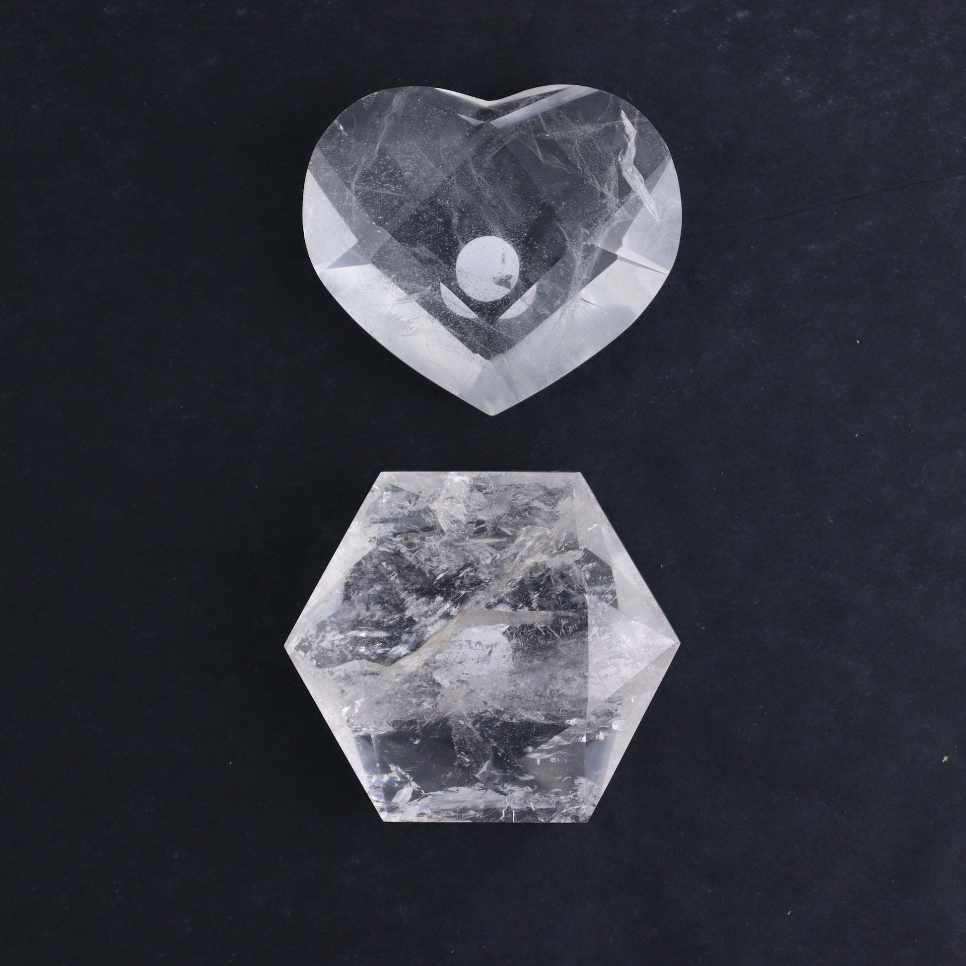 Clear Quartz Mixed Hearts & Hexagon Set of 4 - Expert Wholesale and Supplier of Wholesale Crystals & Bulk Gemstones, ["Brazil","Clear Quartz","Hearts","Hexagon","Quartz"]
