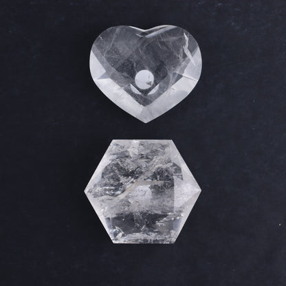 Clear Quartz Mixed Hearts & Hexagon Set of 4 - Expert Wholesale and Supplier of Wholesale Crystals & Bulk Gemstones, ["Brazil","Clear Quartz","Hearts","Hexagon","Quartz"]