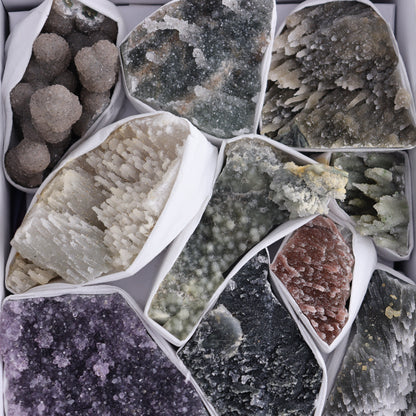 Uruguay Amethyst Clusters with Formations Flat of 13 - Expert Wholesale and Supplier of Wholesale Crystals & Bulk Gemstones, ["Amethyst","Calcite","Clusters","Formations","Uruguay"]