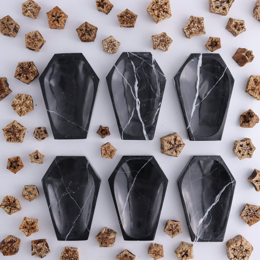 Black Marble Coffin Dish Set of 6 - Expert Wholesale and Supplier of Wholesale Crystals & Bulk Gemstones, ["Black Marble","Coffins","Marble","Mexico","Plates"]