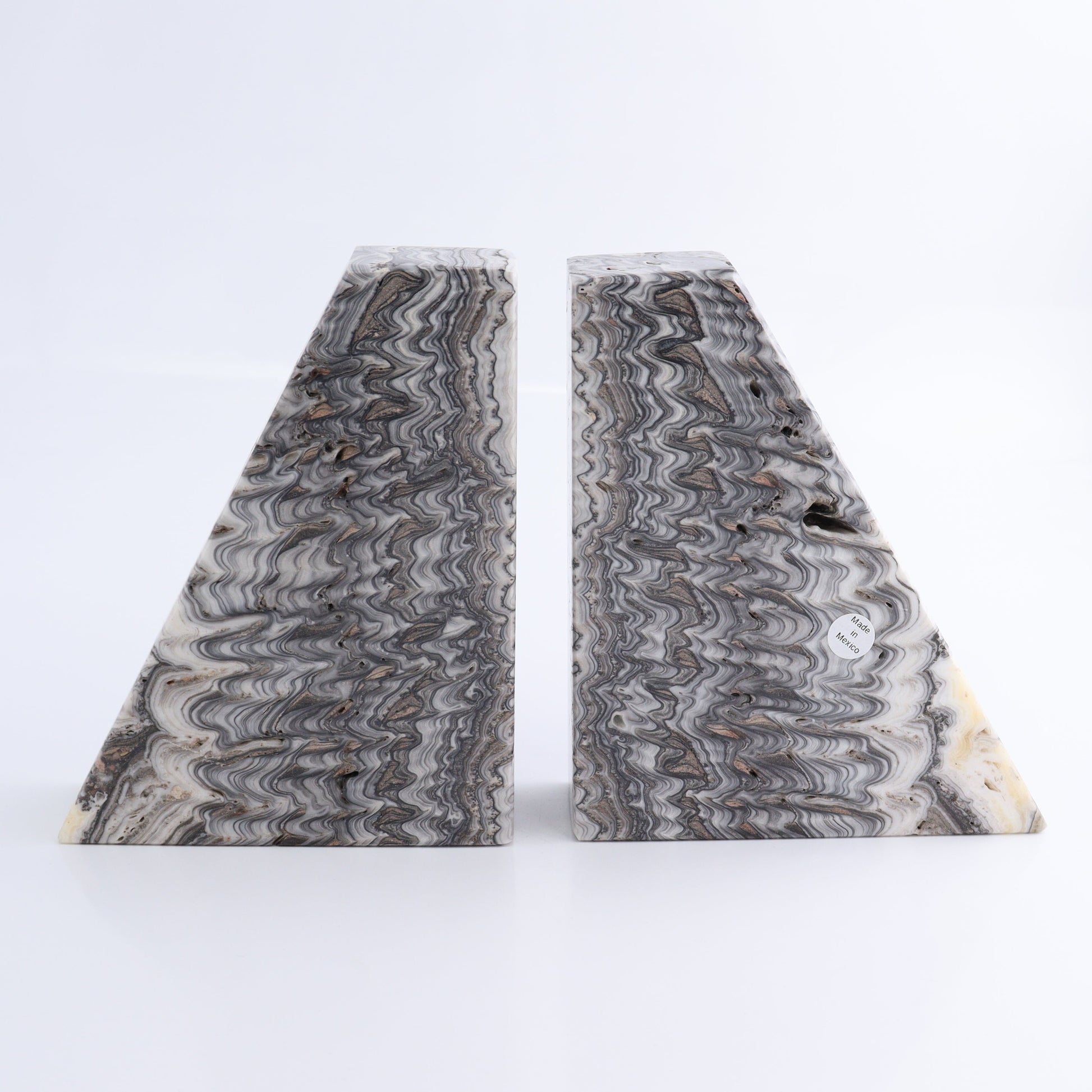 One Pair of Mexican Onyx/Calcite Black & Yellow Zebra Polished Bookend - Expert Wholesale and Supplier of Wholesale Crystals & Bulk Gemstones, ["Bookends","Calcite","Catalog Onyx","Mexico","onyx"]