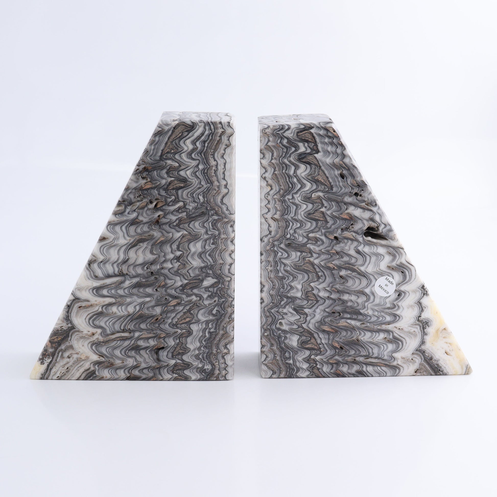 One Pair of Mexican Onyx/Calcite Black & Yellow Zebra Polished Bookend - Expert Wholesale and Supplier of Wholesale Crystals & Bulk Gemstones, ["Bookends","Calcite","Catalog Onyx","Mexico","onyx"]