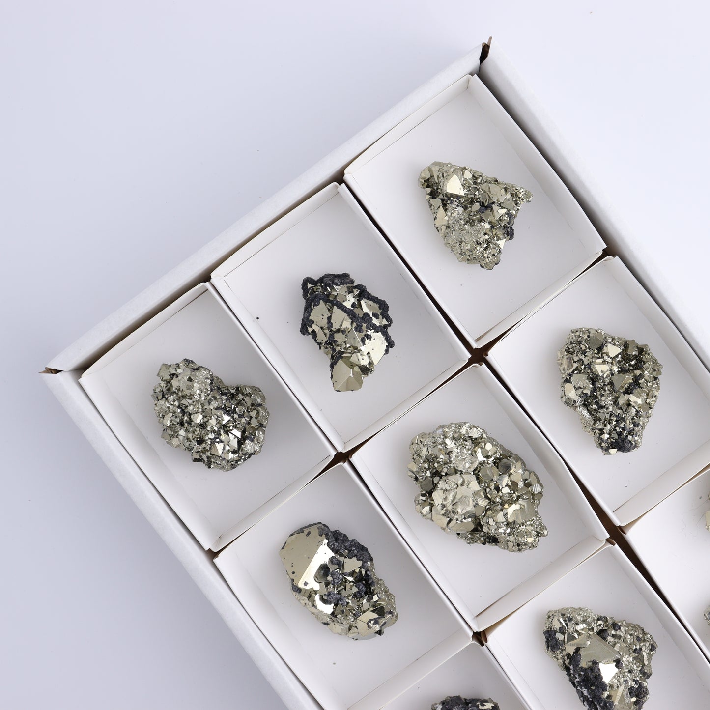 Octahedral Pyrite Clusters Set of 10 - Expert Wholesale and Supplier of Wholesale Crystals & Bulk Gemstones, ["Clusters","Octahedral Pyrite","Peru","Pyrite"]