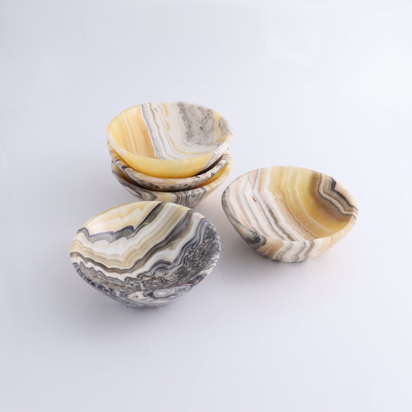 Zebra Onyx Bowls Set of 5 - Expert Wholesale and Supplier of Wholesale Crystals & Bulk Gemstones, ["Bowls","Decorative Dish","Mexico","onyx","Round Dish"]