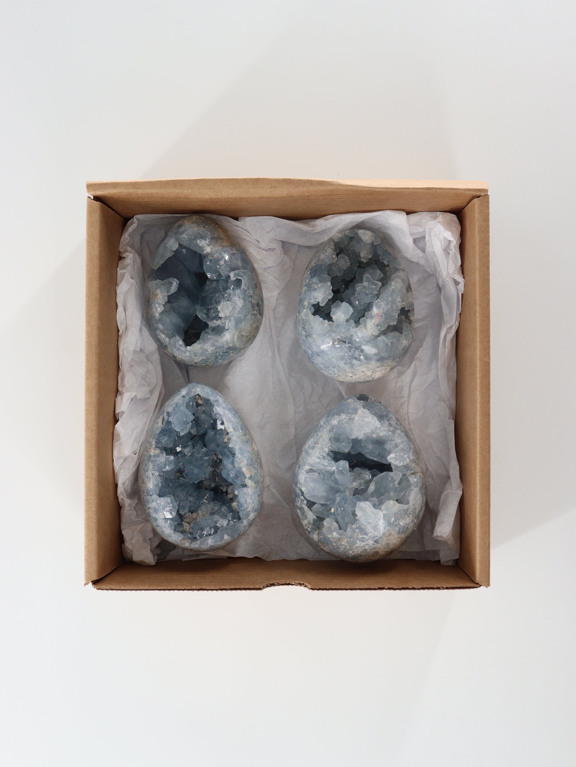 Celestite Eggs Set of 4 - Expert Supplier of Wholesale Crystals & Bulk Gemstones