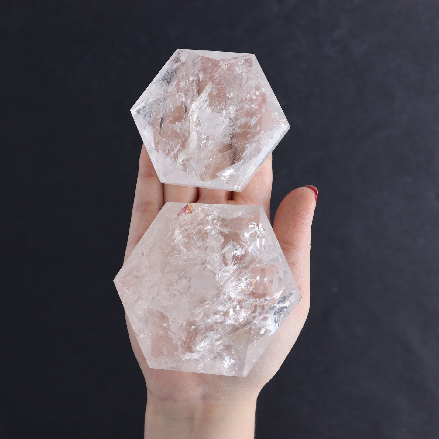 Clear Quartz Mixed Hearts & Hexagon Set of 4 - Expert Wholesale and Supplier of Wholesale Crystals & Bulk Gemstones, ["Brazil","Clear Quartz","Hearts","Hexagon","Quartz"]