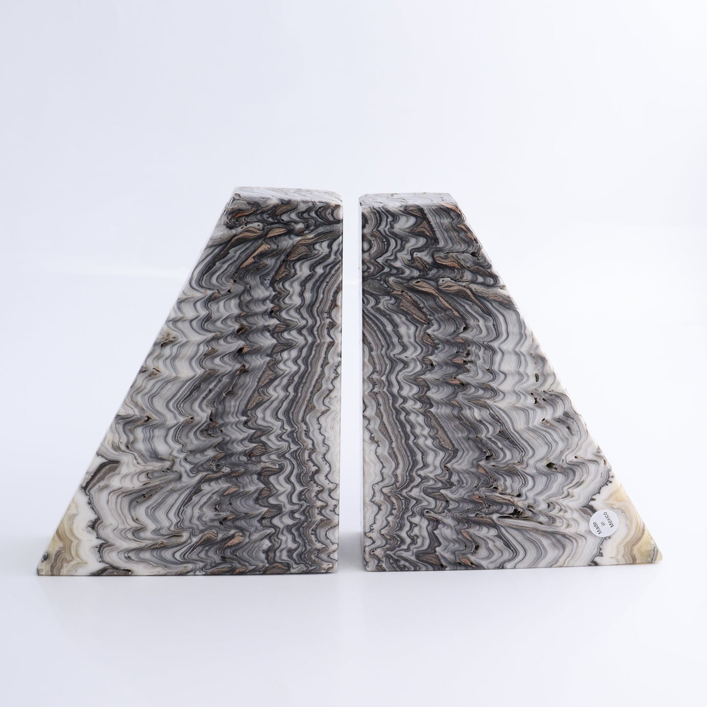 One Pair of Mexican Onyx/Calcite Black & Yellow Zebra Polished Bookend - Expert Wholesale and Supplier of Wholesale Crystals & Bulk Gemstones, ["Bookends","Calcite","Catalog Onyx","Mexico","onyx"]