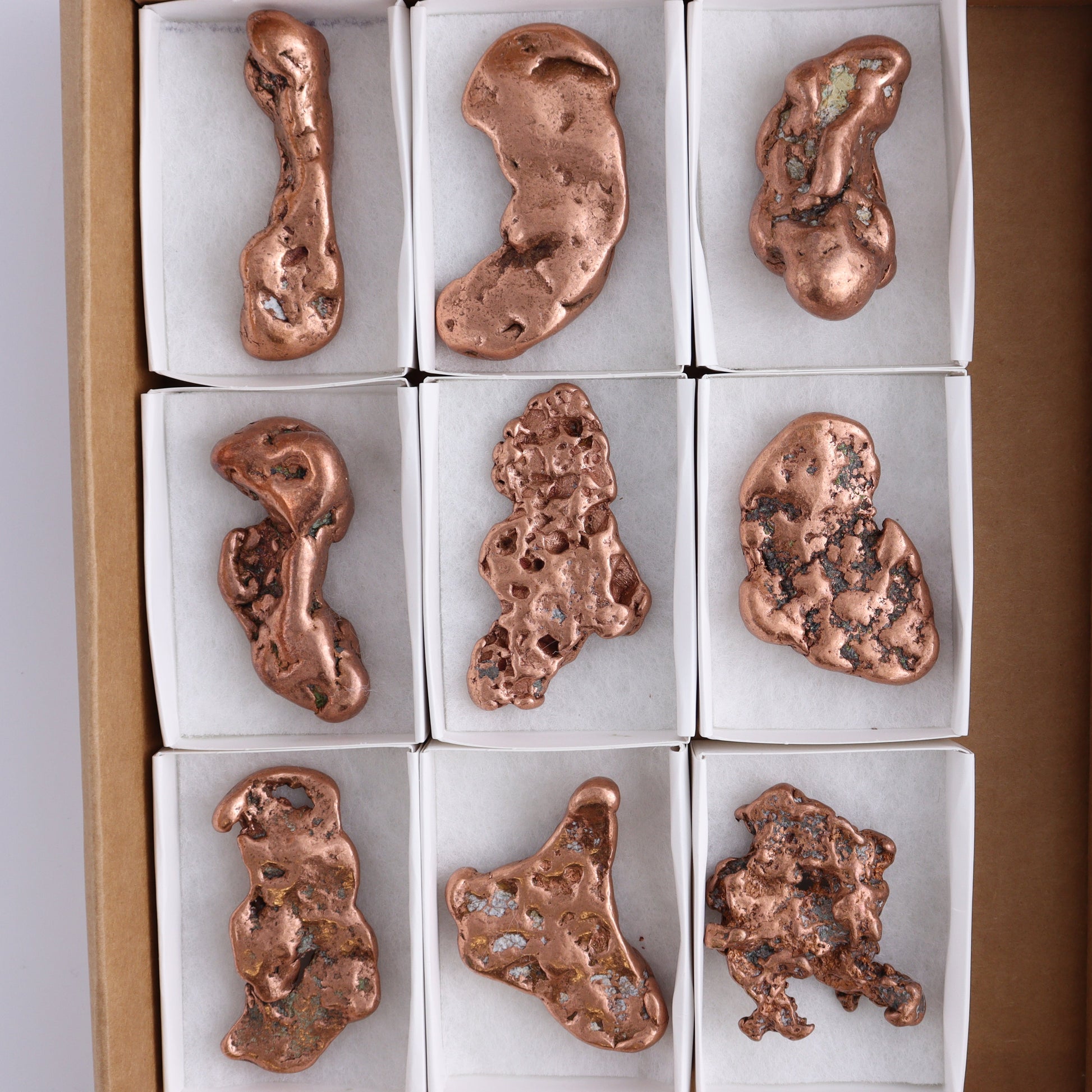 Copper Nuggets Flat of 9 - Expert Wholesale and Supplier of Wholesale Crystals & Bulk Gemstones, ["copper","Copper Nuggets","Freeforms","United States"]