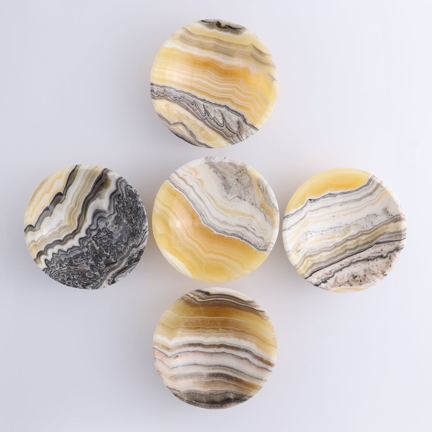 Zebra Onyx Bowls Set of 5 - Expert Wholesale and Supplier of Wholesale Crystals & Bulk Gemstones, ["Bowls","Decorative Dish","Mexico","onyx","Round Dish"]