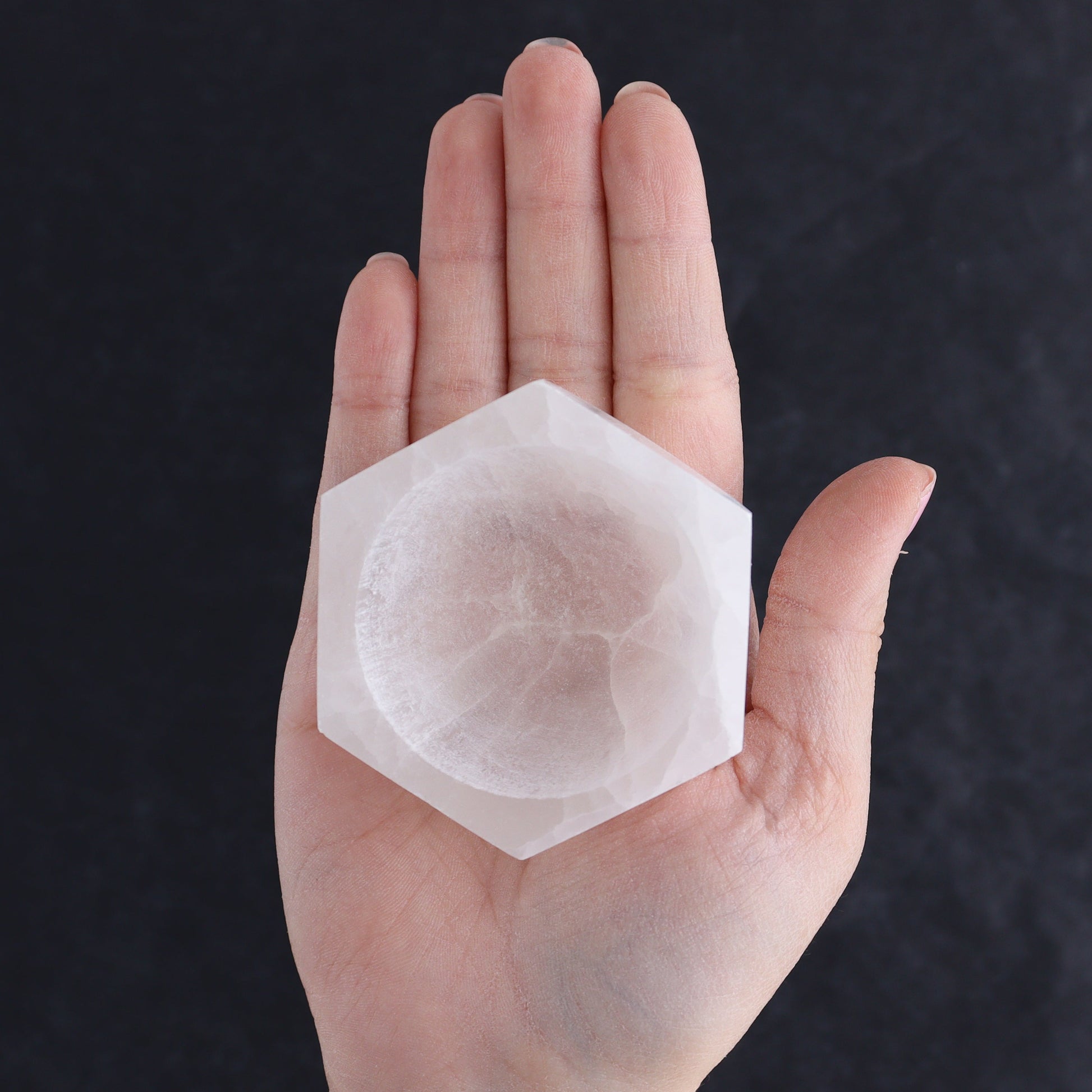 One Selenite (Satin Spar) Hexagon Bowl 6 cm - Expert Wholesale and Supplier of Wholesale Crystals & Bulk Gemstones, ["Bowls","Hexagon","Morocco","Selenite"]