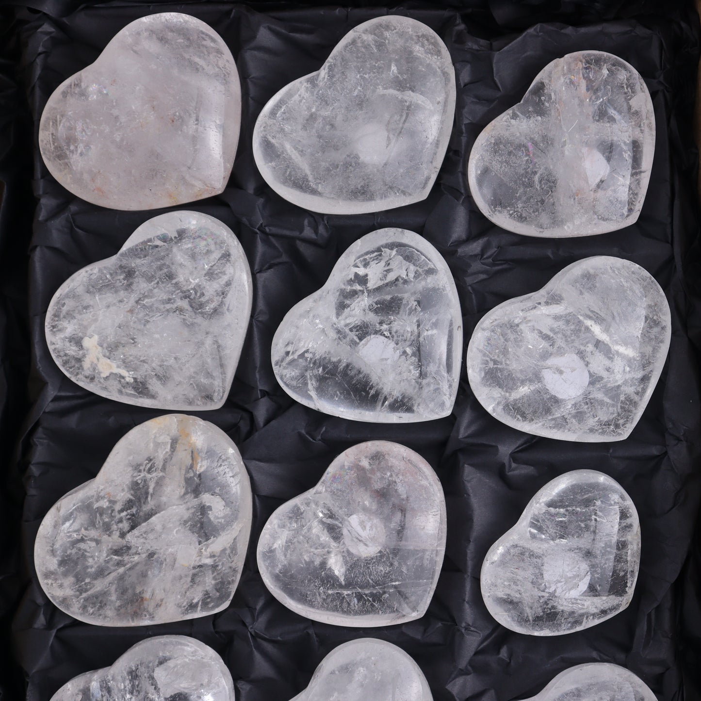 Imperfect Clear Quartz Hearts Set of 12 - Expert Wholesale and Supplier of Wholesale Crystals & Bulk Gemstones, ["Brazil","Clear Quartz","close_50","Hearts","Quartz"]