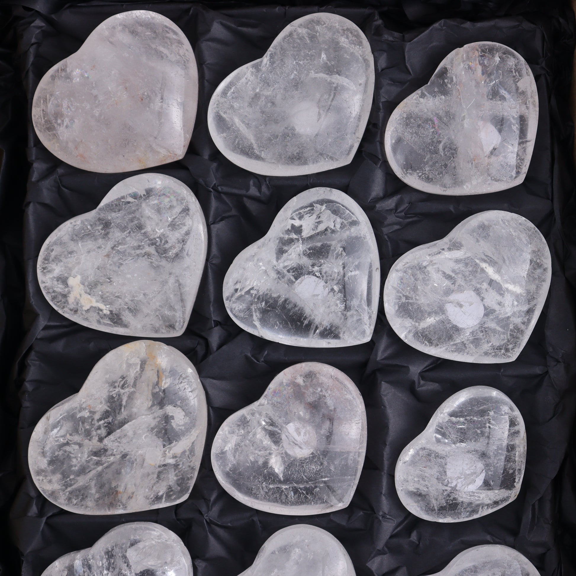 Imperfect Clear Quartz Hearts Set of 12 - Expert Wholesale and Supplier of Wholesale Crystals & Bulk Gemstones, ["Brazil","Clear Quartz","close_50","Hearts","Quartz"]
