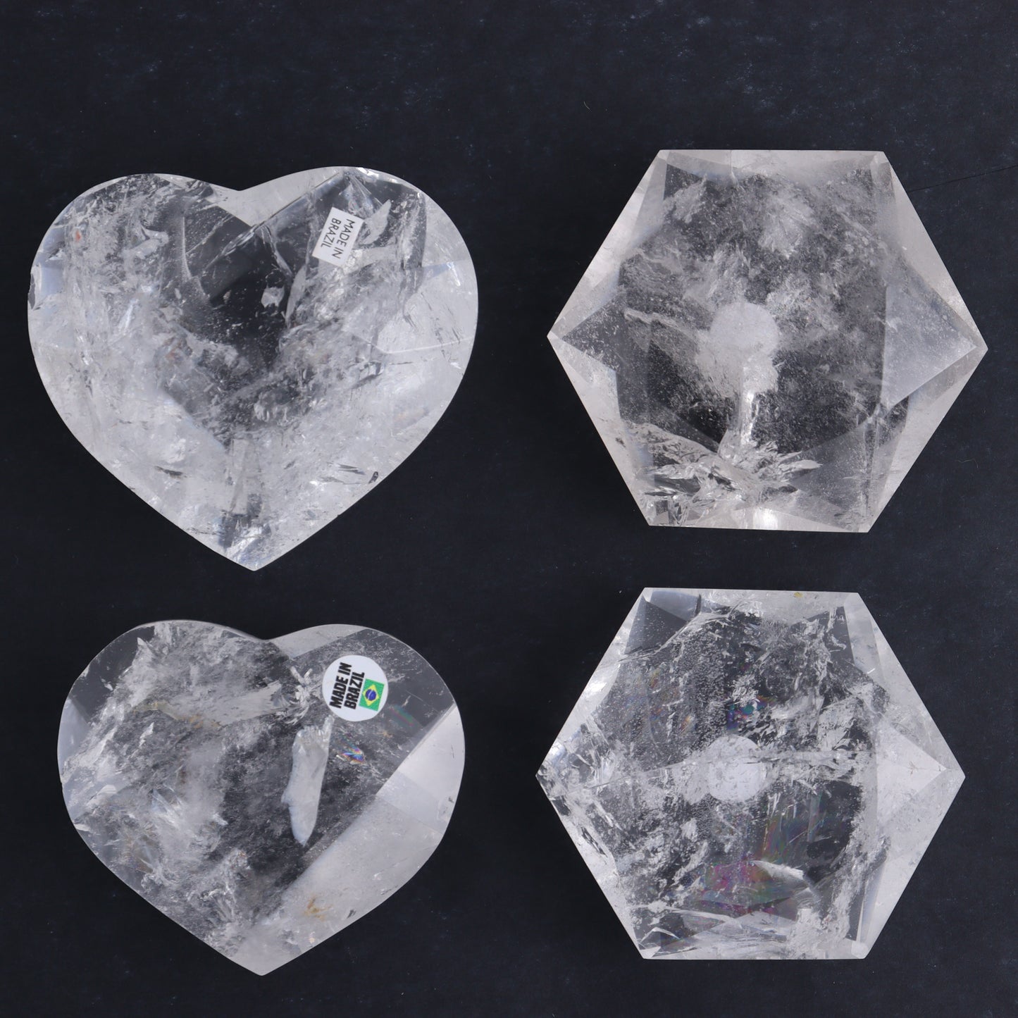 Clear Quartz Mixed Hearts & Hexagon Set of 4 - Expert Wholesale and Supplier of Wholesale Crystals & Bulk Gemstones, ["Brazil","Clear Quartz","Hearts","Hexagon","Quartz"]