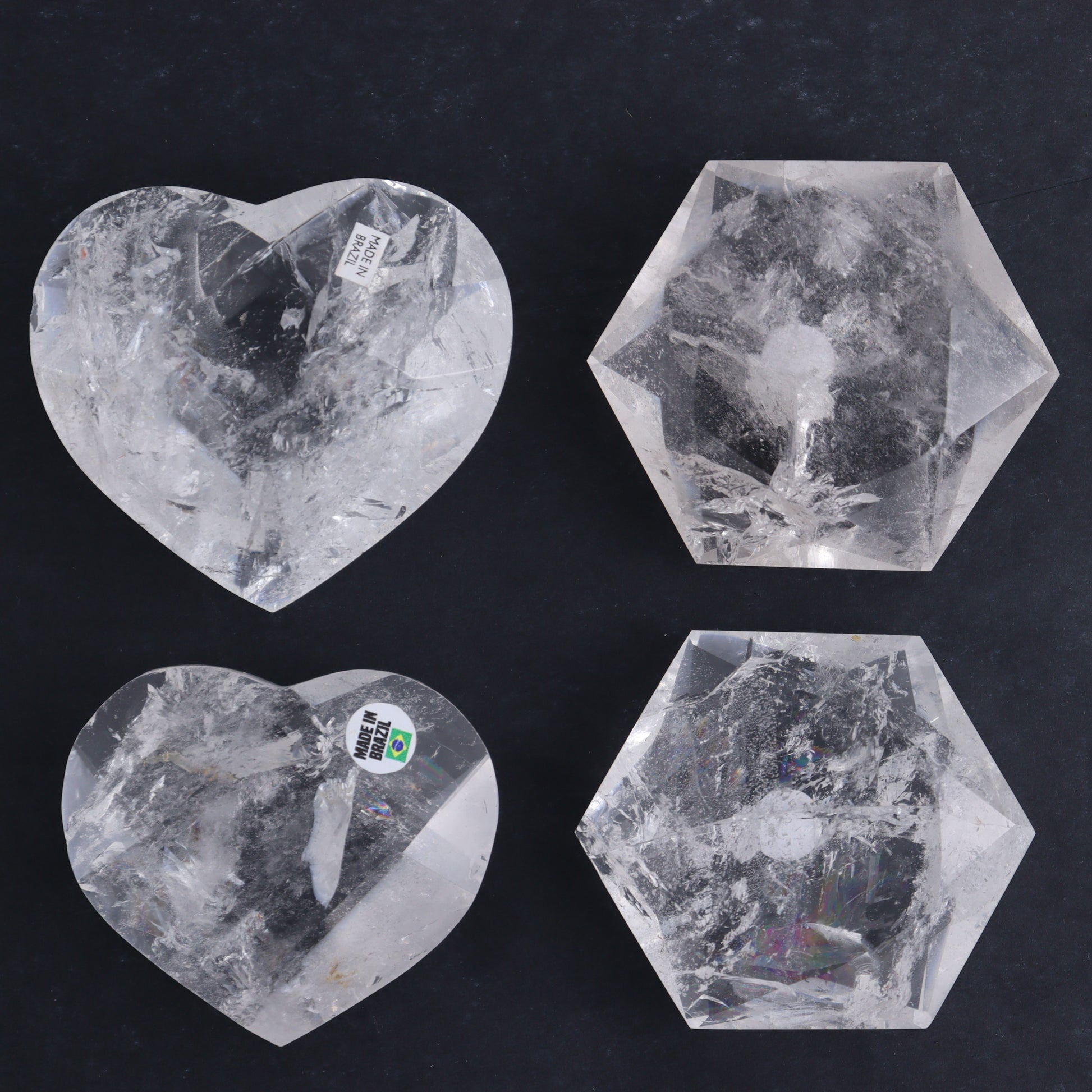 Clear Quartz Mixed Hearts & Hexagon Set of 4 - Expert Wholesale and Supplier of Wholesale Crystals & Bulk Gemstones, ["Brazil","Clear Quartz","Hearts","Hexagon","Quartz"]