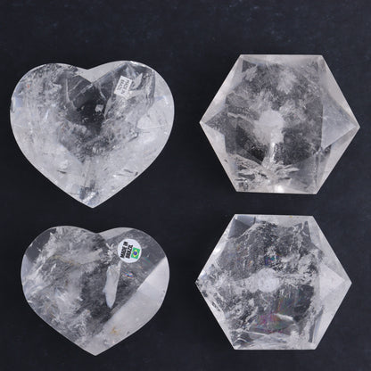 Clear Quartz Mixed Hearts & Hexagon Set of 4 - Expert Wholesale and Supplier of Wholesale Crystals & Bulk Gemstones, ["Brazil","Clear Quartz","Hearts","Hexagon","Quartz"]
