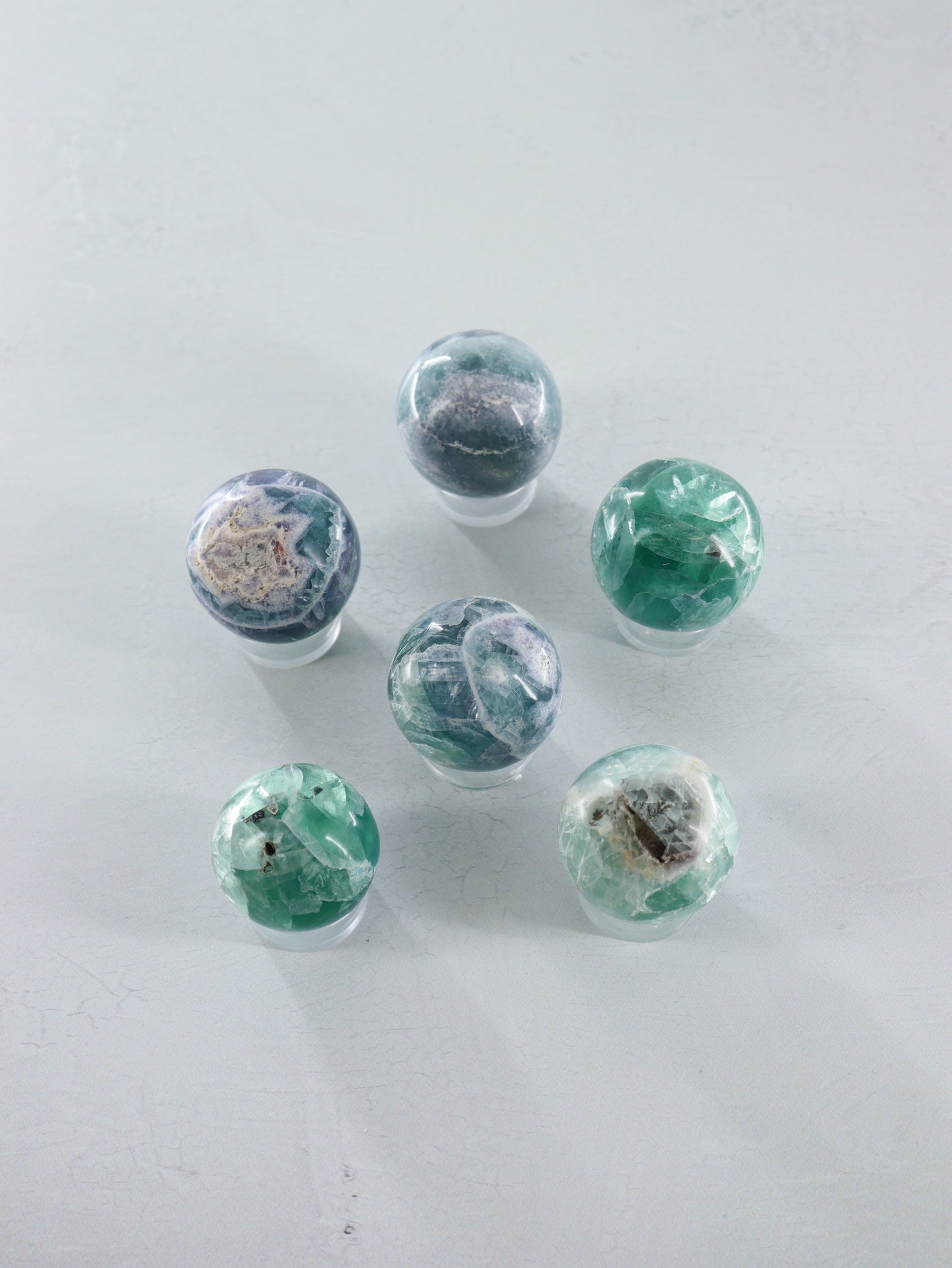 Fluorite Spheres Set of 6 - Expert Wholesale and Supplier of Wholesale Crystals & Bulk Gemstones, ["Fluorite","Mexico","Spheres"]