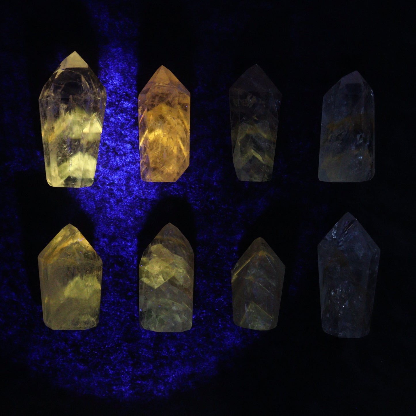 Powellite Amethyst UV Reactive Towers Set of 20 - Expert Wholesale and Supplier of Wholesale Crystals & Bulk Gemstones, ["Amethyst","Powellite"]