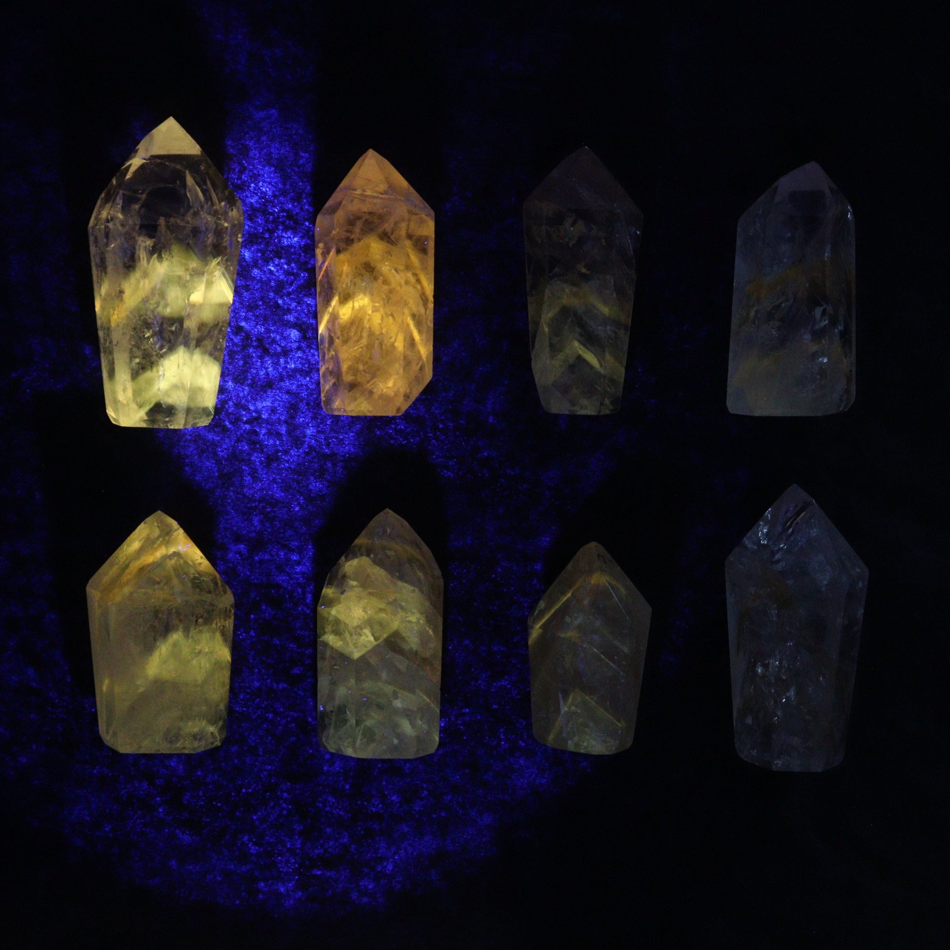 Powellite Amethyst UV Reactive Towers Set of 20 - Expert Wholesale and Supplier of Wholesale Crystals & Bulk Gemstones, ["Amethyst","Powellite"]