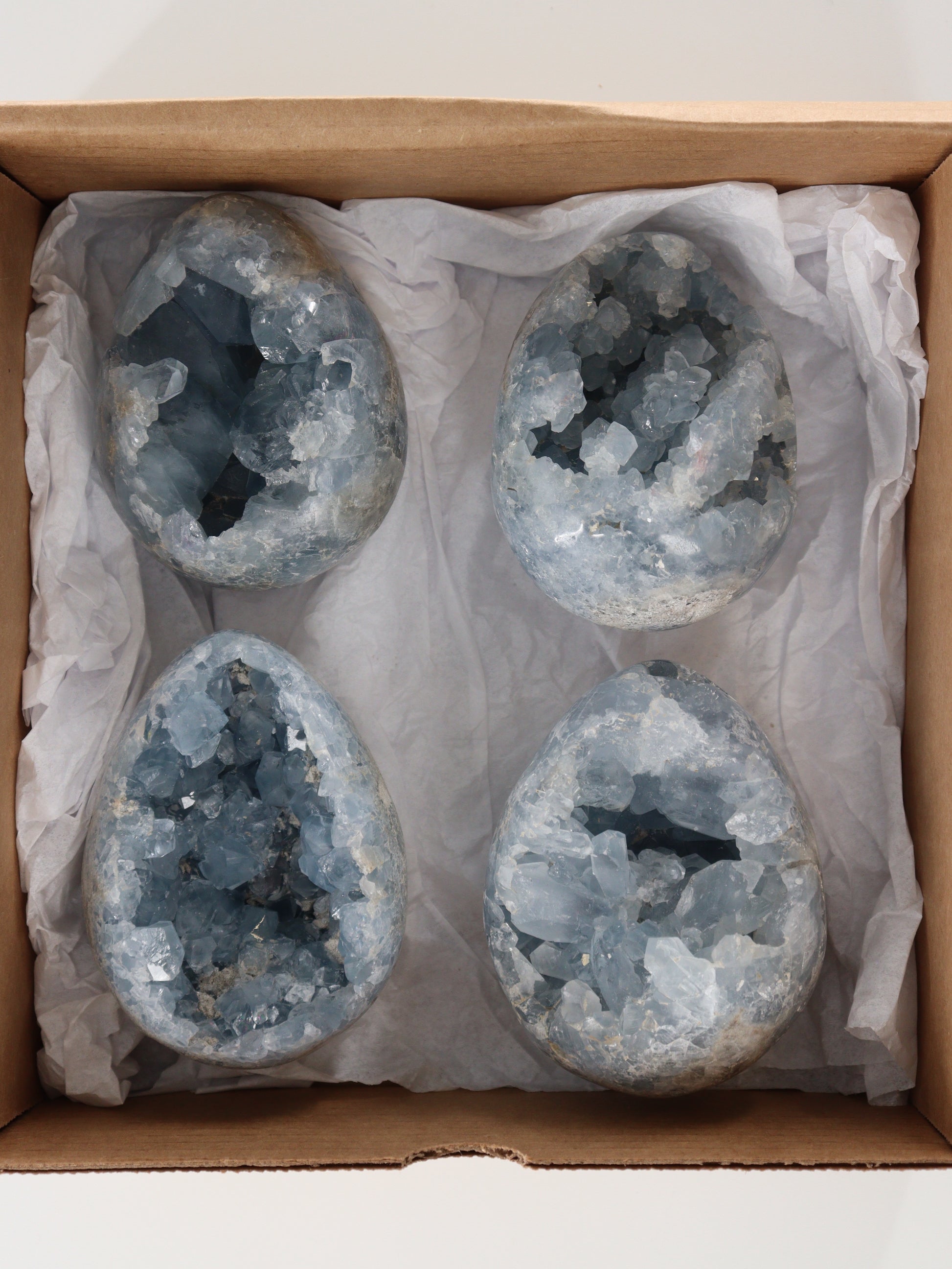 Celestite Eggs Set of 4 - Expert Supplier of Wholesale Crystals & Bulk Gemstones