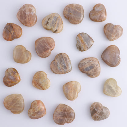 Peach Moonstone Hearts Set of 20 Pieces - Expert Wholesale and Supplier of Wholesale Crystals & Bulk Gemstones, ["Agate","Hearts","Madagascar"]