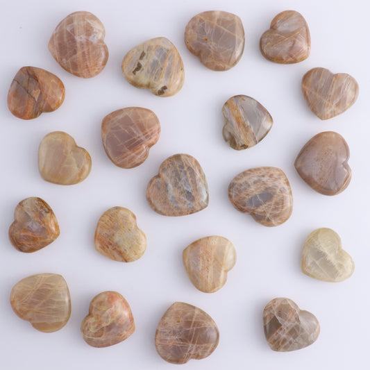 Peach Moonstone Hearts Set of 20 Pieces - Expert Wholesale and Supplier of Wholesale Crystals & Bulk Gemstones, ["Agate","Hearts","Madagascar"]