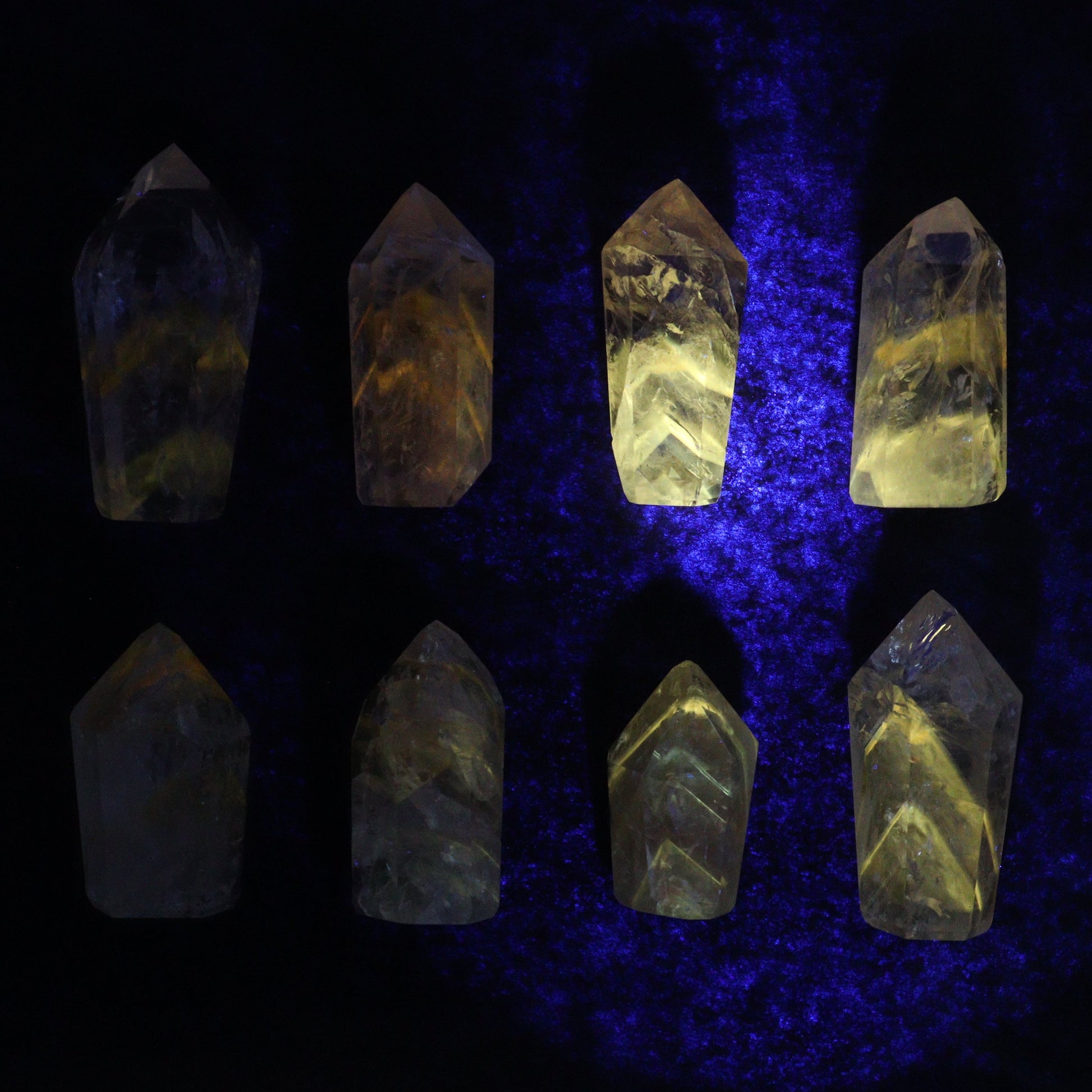 Powellite Amethyst UV Reactive Towers Set of 20 - Expert Wholesale and Supplier of Wholesale Crystals & Bulk Gemstones, ["Amethyst","Powellite"]