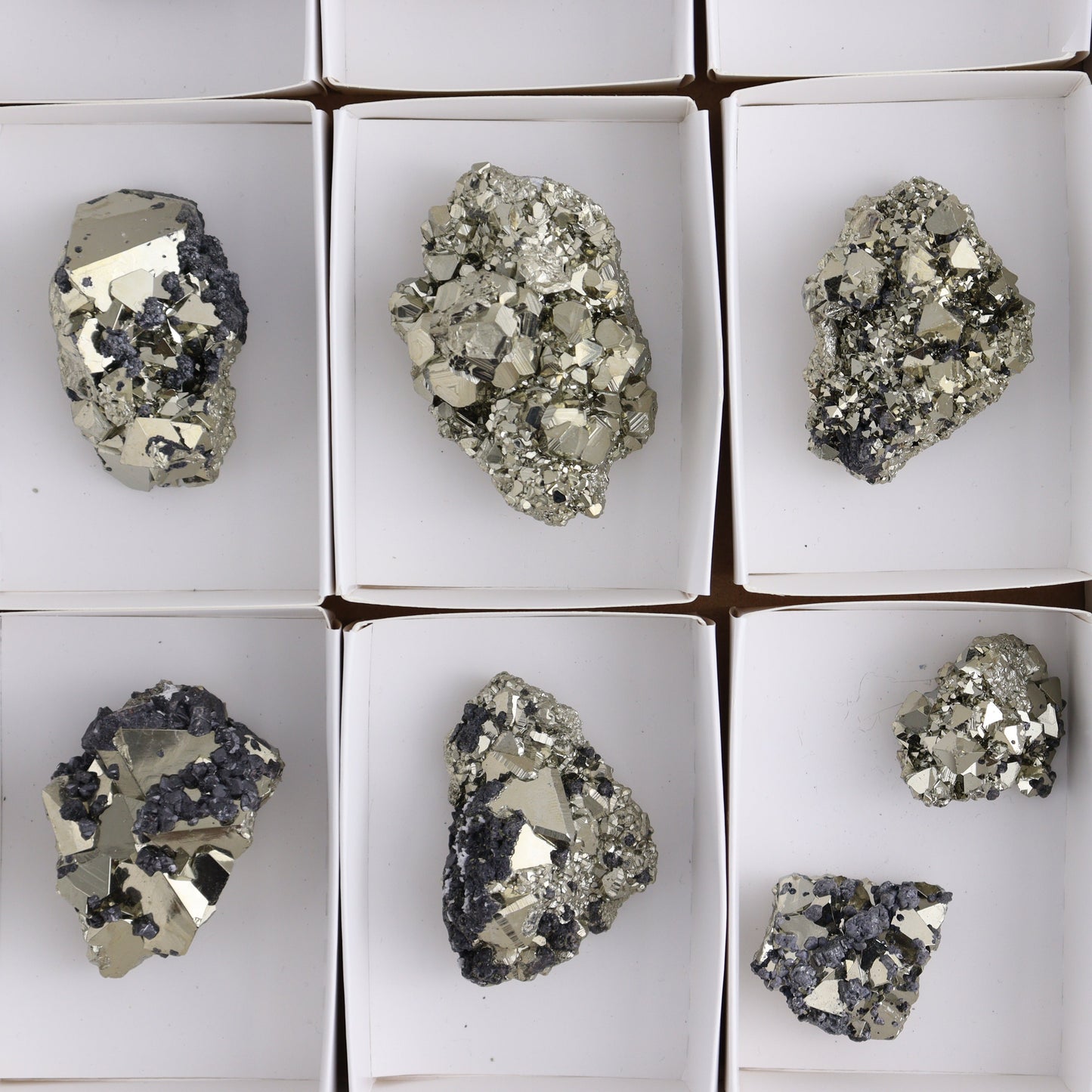 Octahedral Pyrite Clusters Set of 10 - Expert Wholesale and Supplier of Wholesale Crystals & Bulk Gemstones, ["Clusters","Octahedral Pyrite","Peru","Pyrite"]