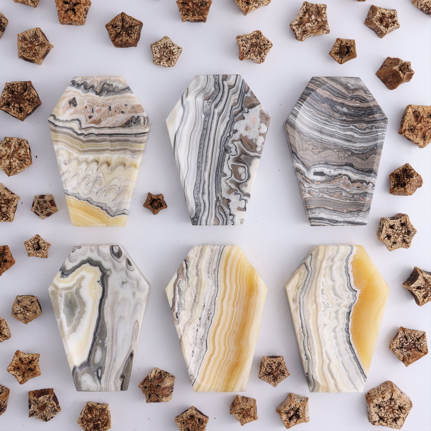 Zebra Onyx Coffin Dish Set of 6 - Expert Wholesale and Supplier of Wholesale Crystals & Bulk Gemstones, ["Coffins","Mexico","onyx","Plates","Zebra Onyx"]